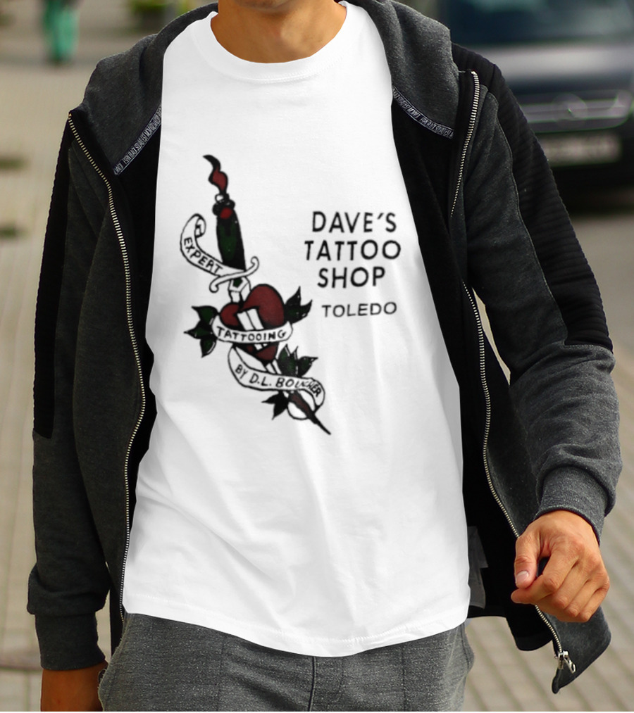 Dave's Tattoo Shop Toledo Expert Tattooing By DL Boucher Heart And Dagger Tattoo T-Shirt