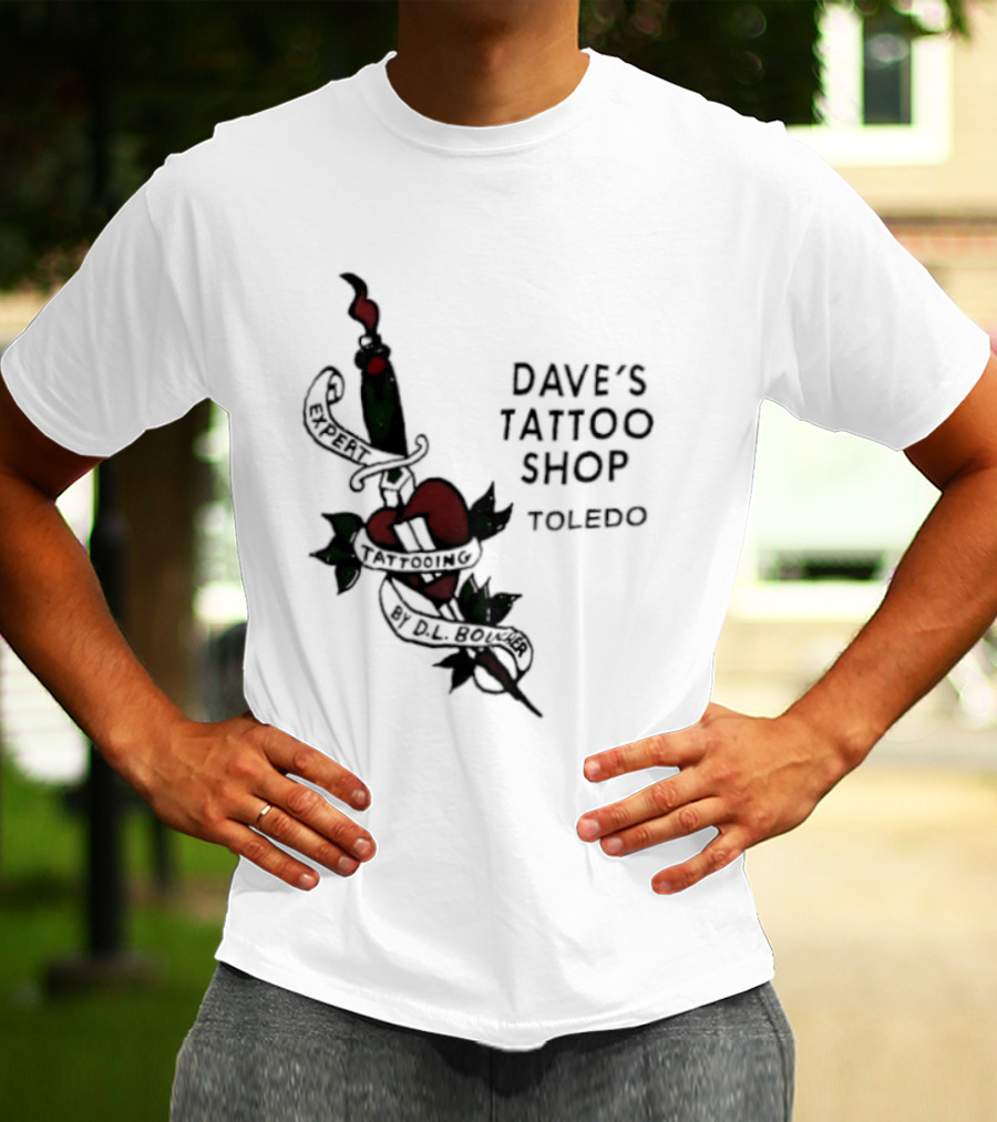 Dave's Tattoo Shop Toledo Expert Tattooing By DL Boucher Heart And Dagger Tattoo T-Shirt