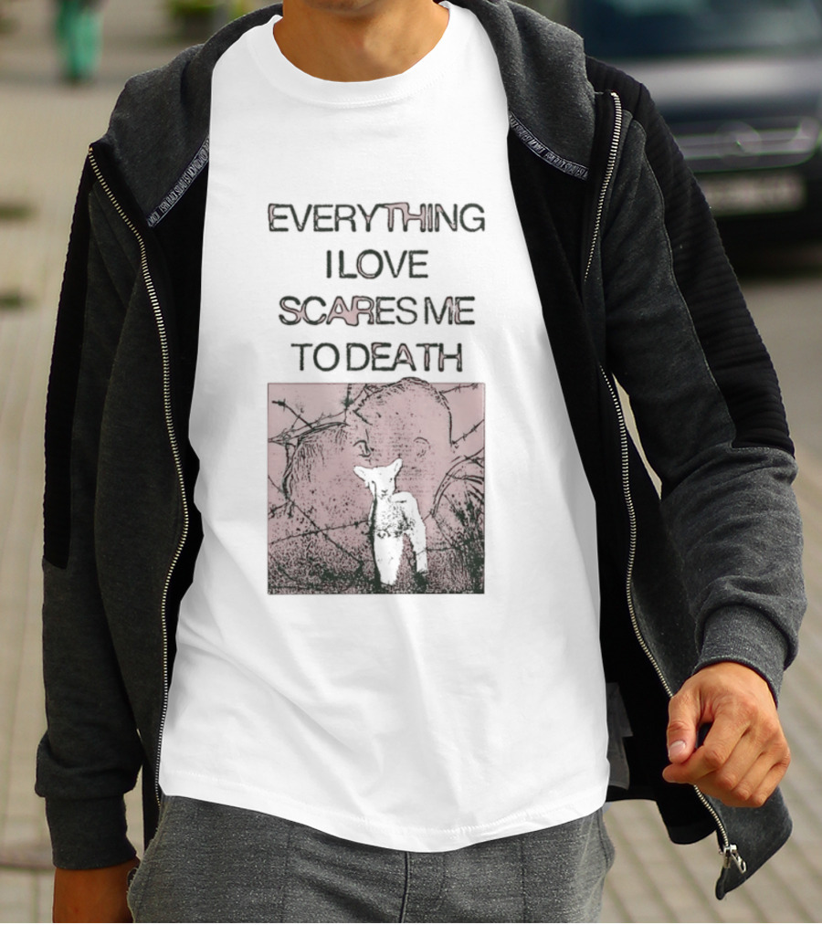 Everything I Love Scares Me To Death Existential Dread Sheep On Red T-Shirt