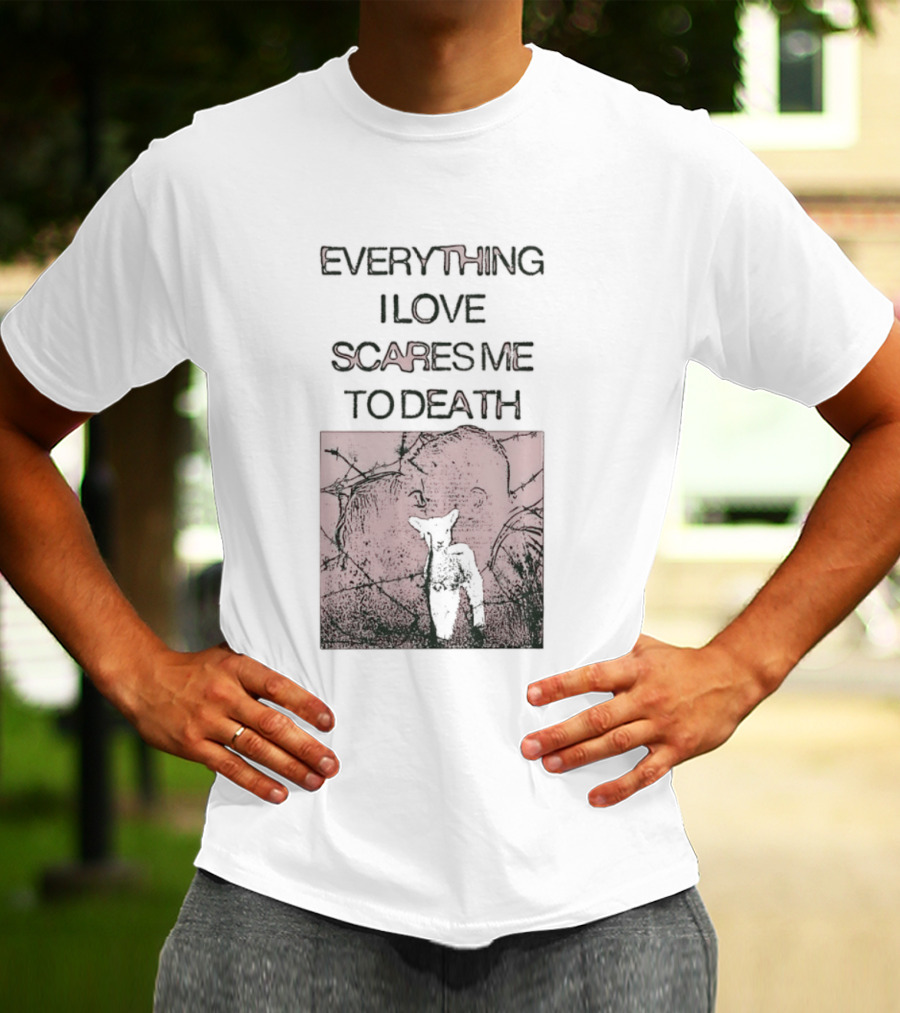Everything I Love Scares Me To Death Existential Dread Sheep On Red T-Shirt