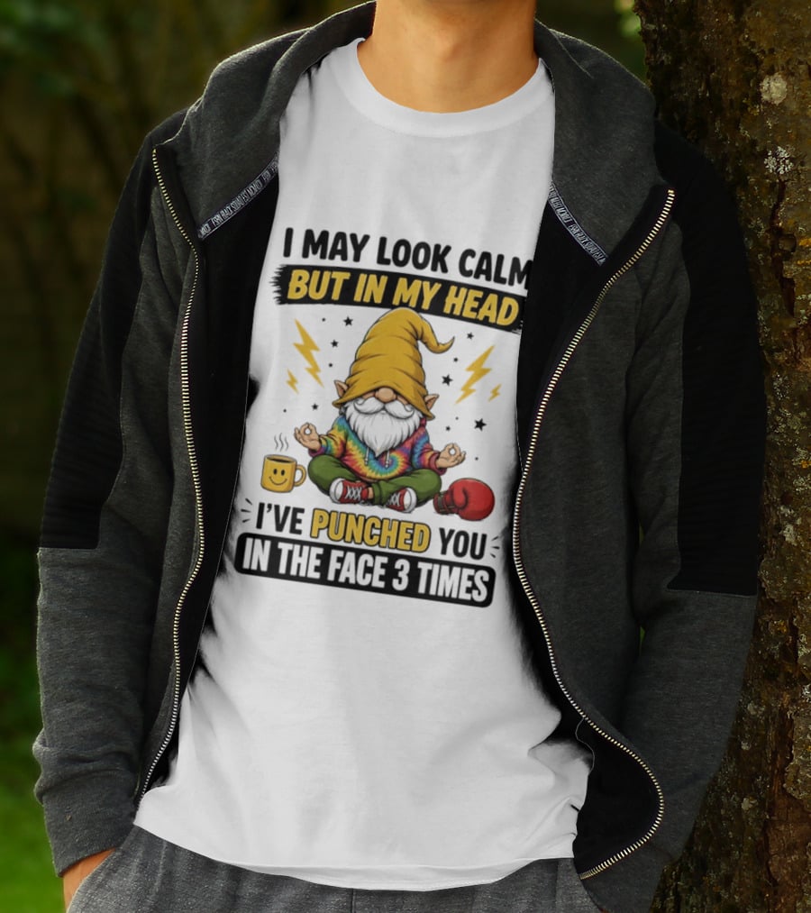 Gnome I May Look Calm But In My Head I've Punched You In The Face 3 Times T-Shirt