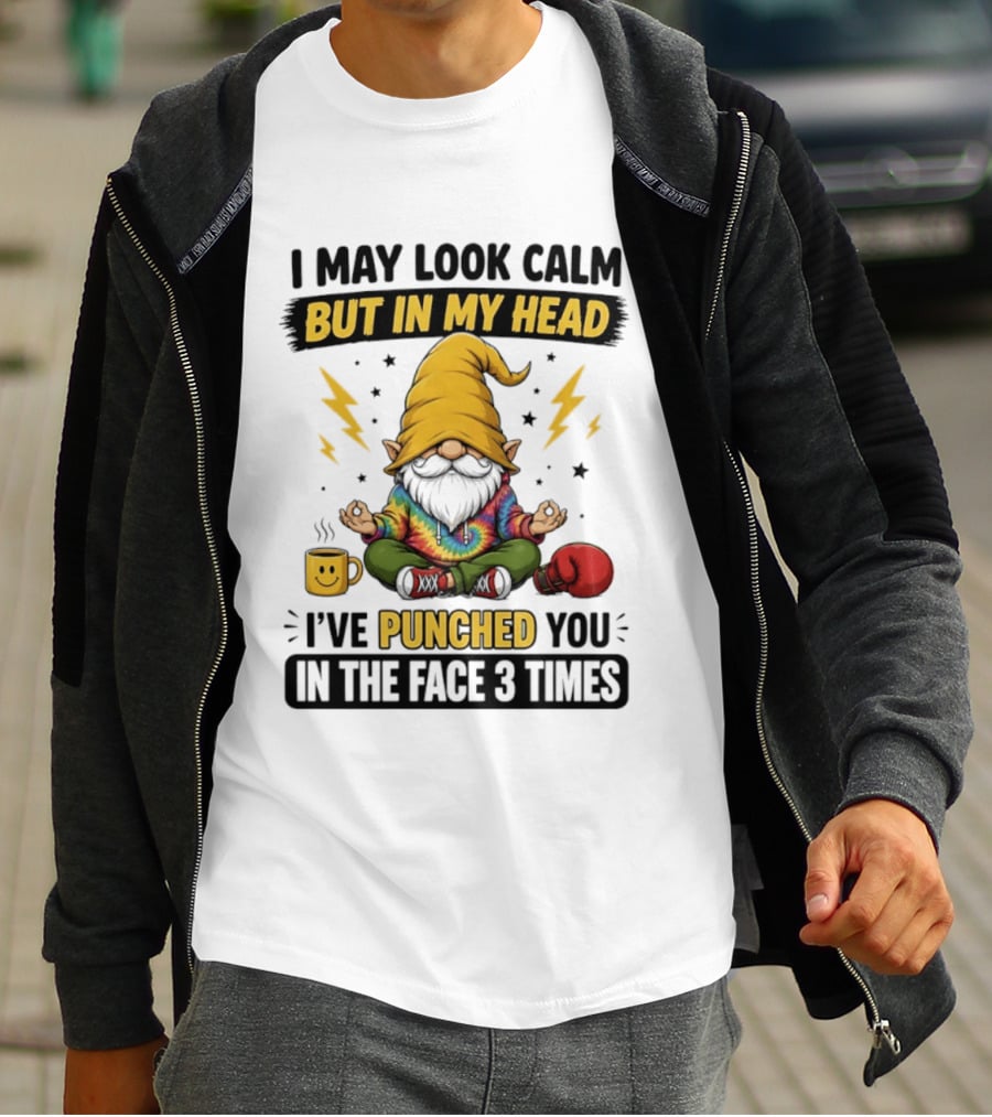 Gnome I May Look Calm But In My Head I've Punched You In The Face 3 Times T-Shirt
