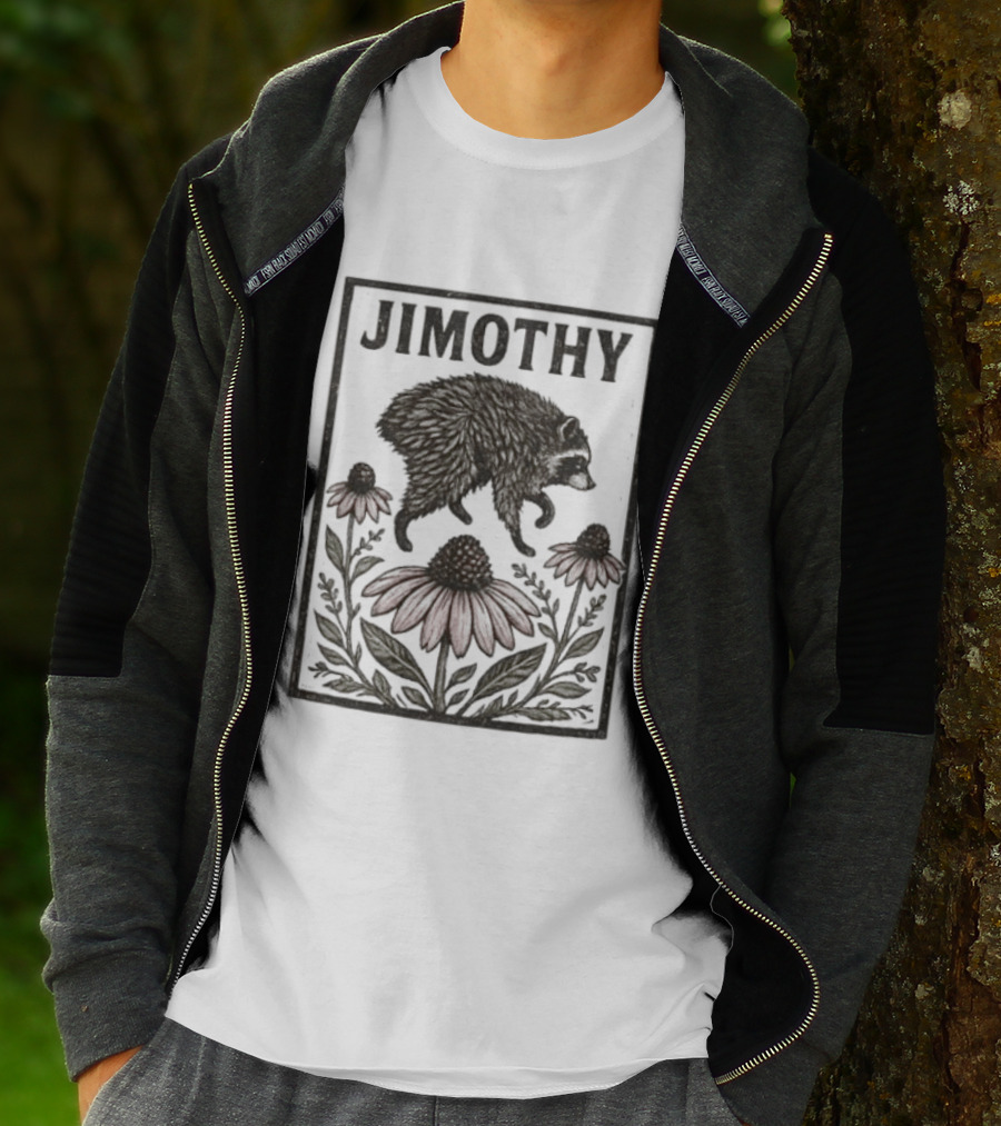 Jimothy Raccoon Coneflower Botanical Floral T-Shirt