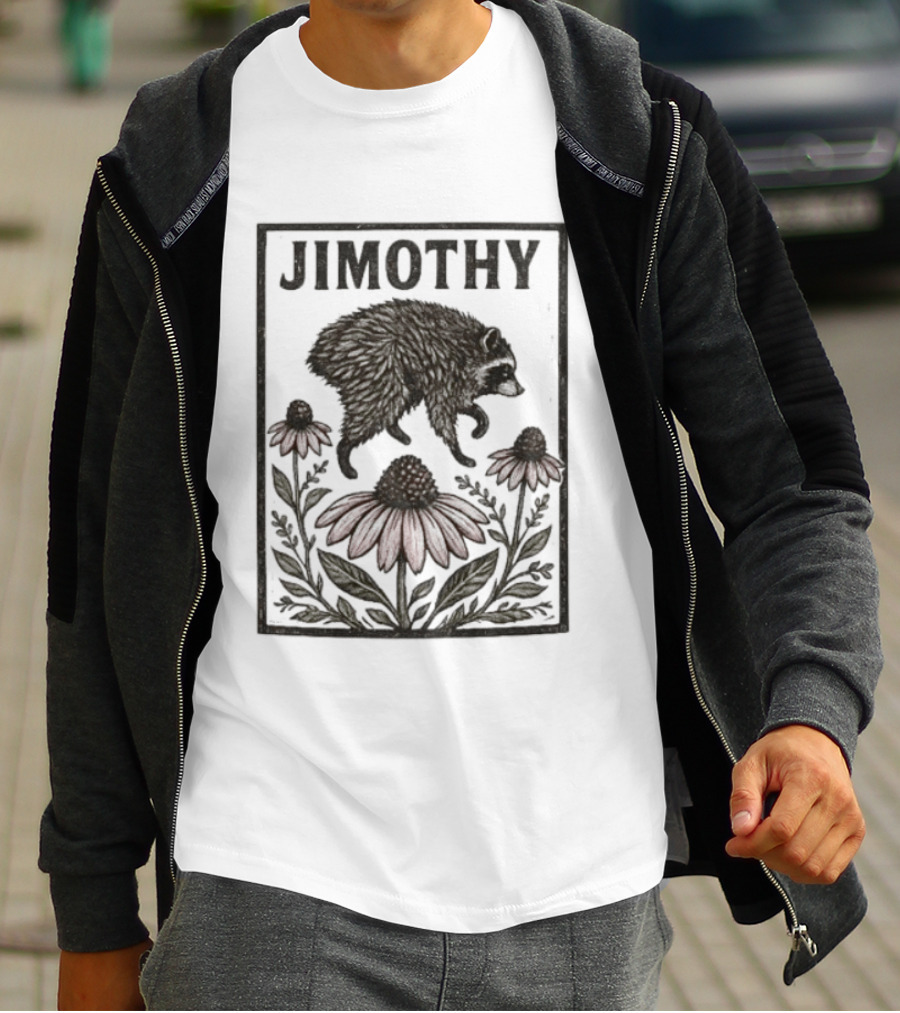 Jimothy Raccoon Coneflower Botanical Floral T-Shirt