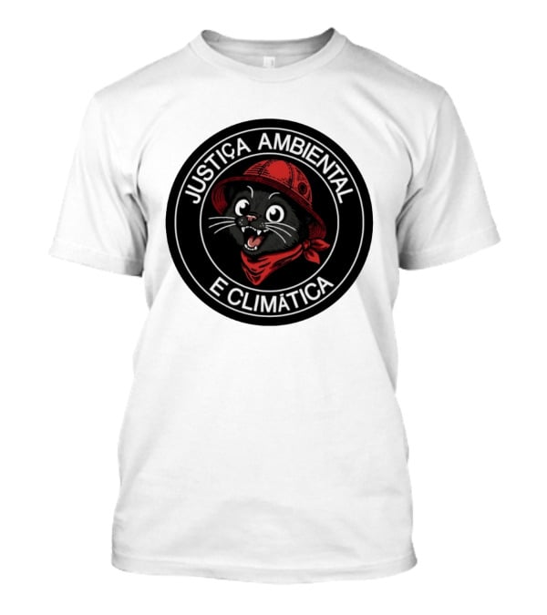 Justiça Ambiental E Climática Black Cat In Red Helmet And Bandana T-Shirt