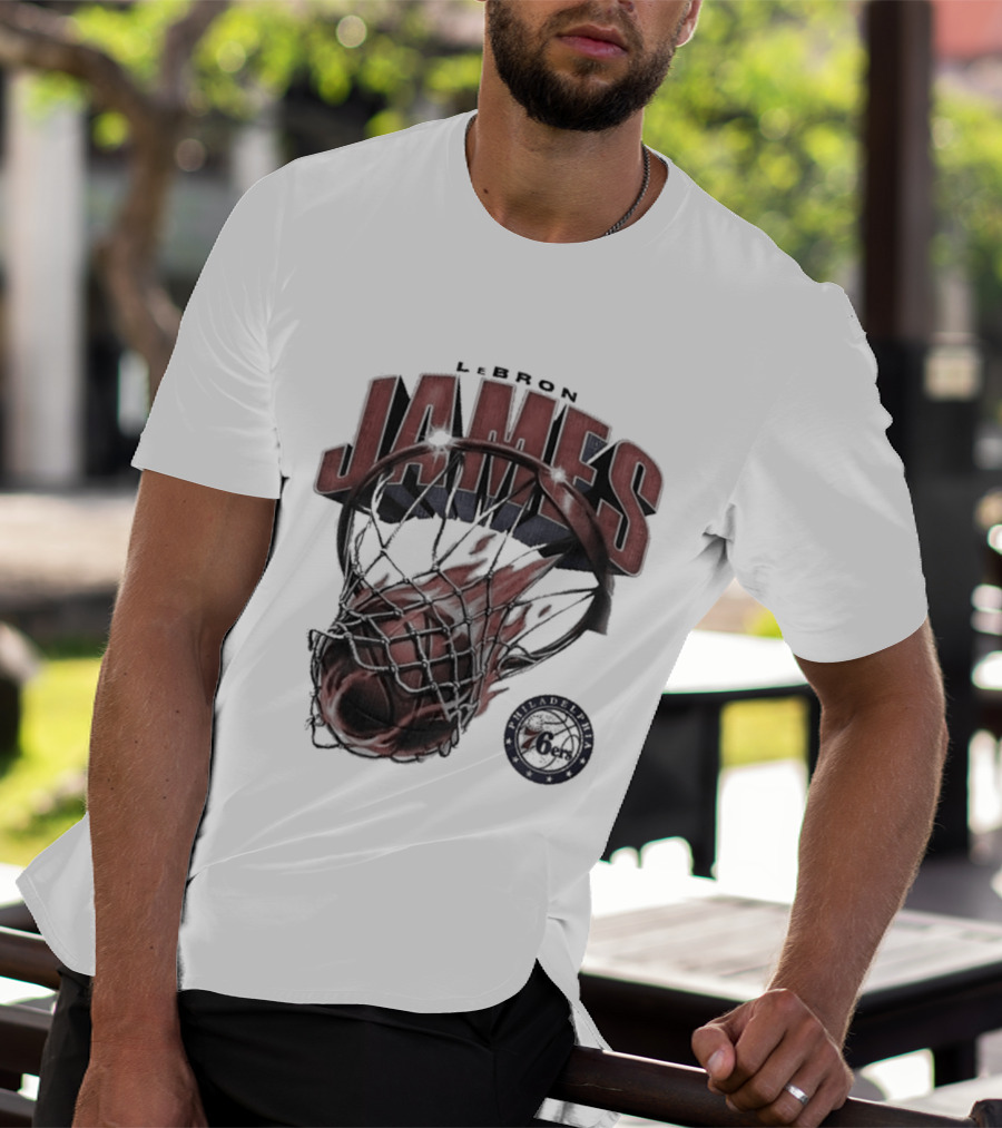 LeBron James 76ers Basketball Iconic Slam Dunk 76ers T-Shirt