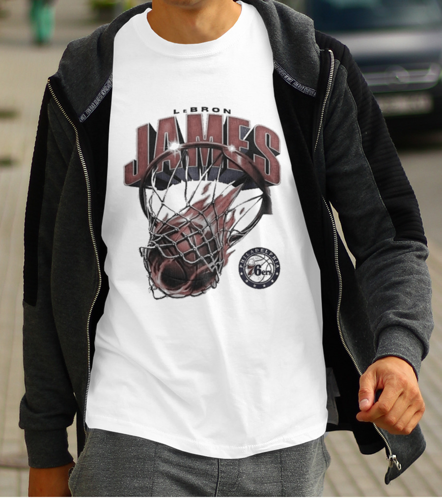 LeBron James 76ers Basketball Iconic Slam Dunk 76ers T-Shirt
