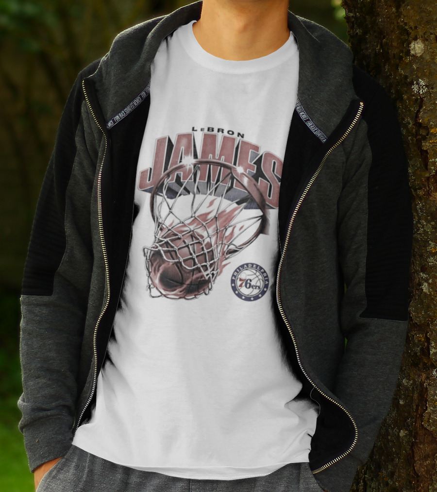 LeBron James Basketball Hoop Fire Philadelphia 76ers T-Shirt