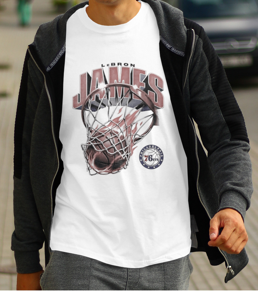 LeBron James Basketball Hoop Fire Philadelphia 76ers T-Shirt