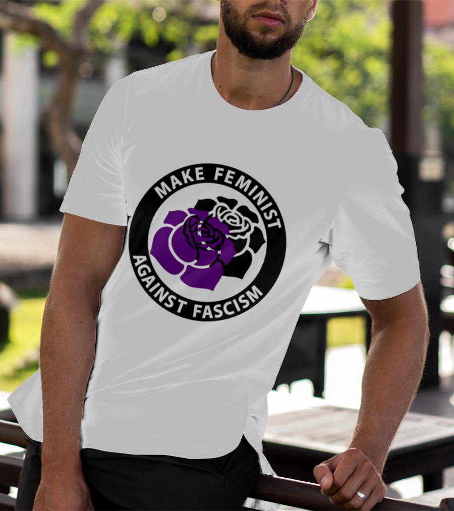 Make Feminist Against Fascism Purple Black Rose T-Shirt