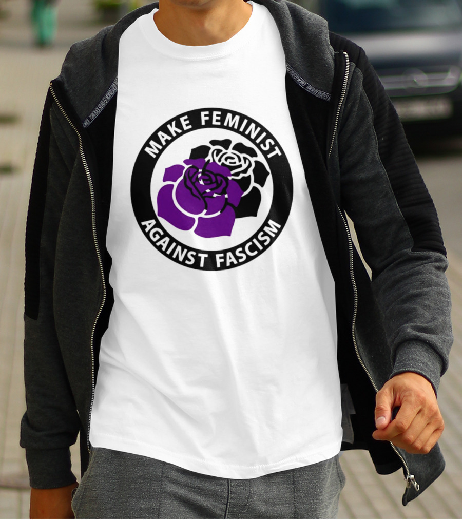Make Feminist Against Fascism Purple Black Rose T-Shirt