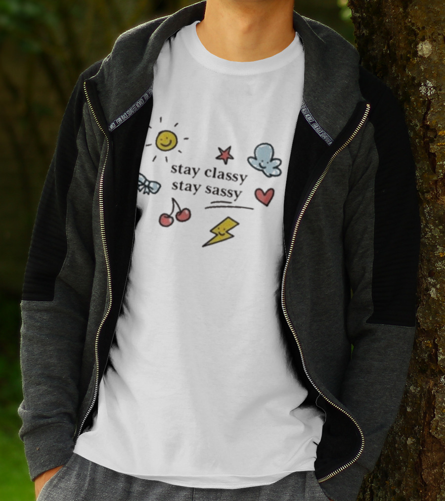 Stay Classy Stay Sassy Doodle Sun Bow Cherry Cloud Heart Star Bolt T-Shirt