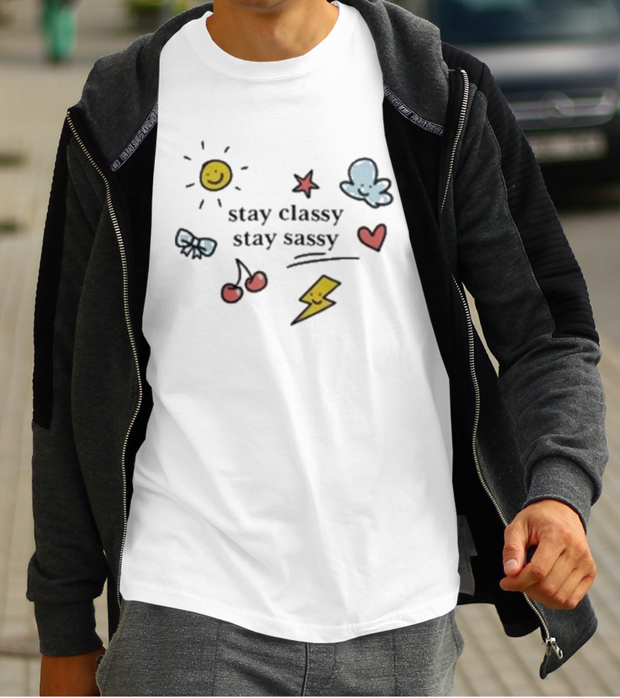 Stay Classy Stay Sassy Doodle Sun Bow Cherry Cloud Heart Star Bolt T-Shirt