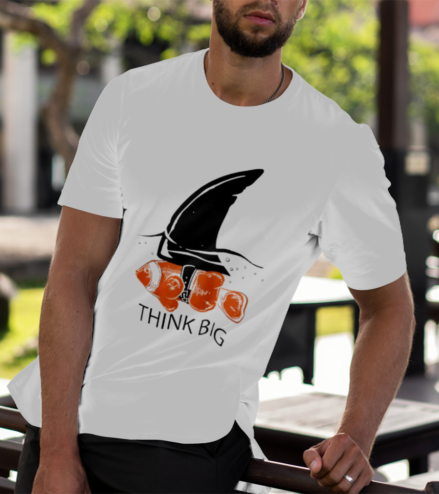 Think Big Goldfish Wearing Shark Fin T-Shirt