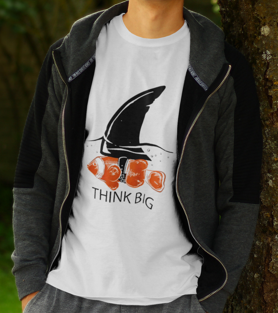 Think Big Goldfish Wearing Shark Fin T-Shirt