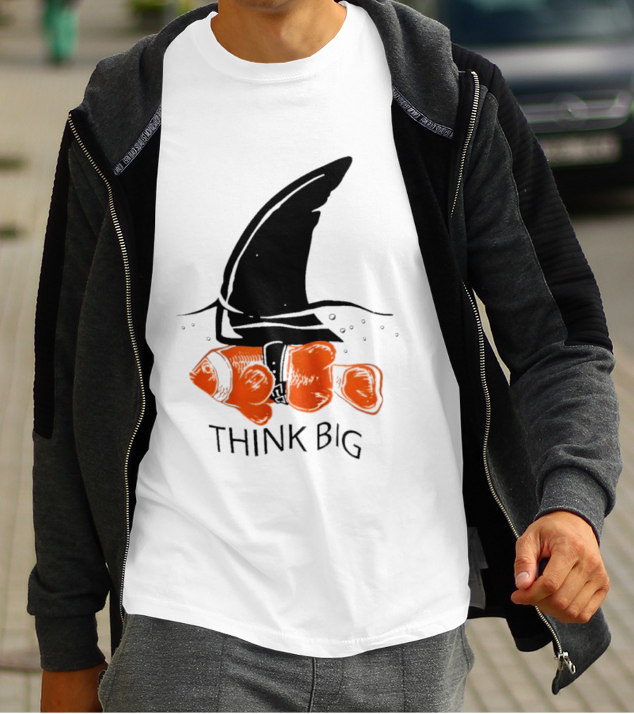Think Big Goldfish Wearing Shark Fin T-Shirt