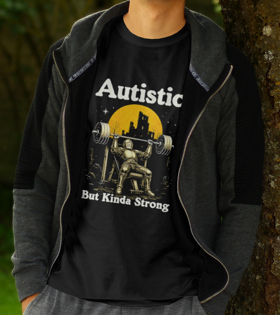 Autistic But Kinda Strong Knight Lifting Weights Autism Awareness Moon T-Shirt