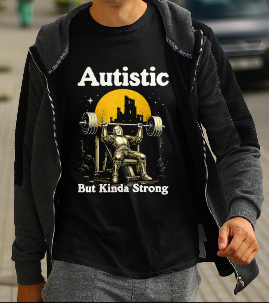 Autistic But Kinda Strong Knight Lifting Weights Autism Awareness Moon T-Shirt