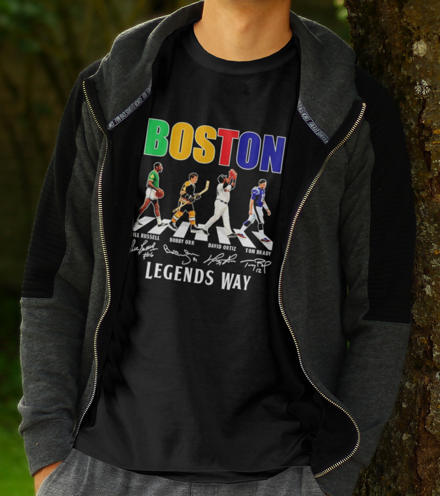 Boston Legends Way Bill Russell Bobby Orr David Ortiz Tom Brady Signatures T-Shirt
