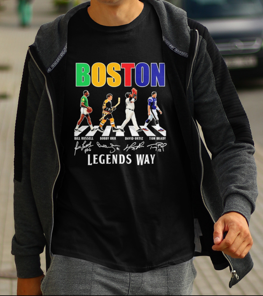 Boston Legends Way Bill Russell Bobby Orr David Ortiz Tom Brady Signatures T-Shirt