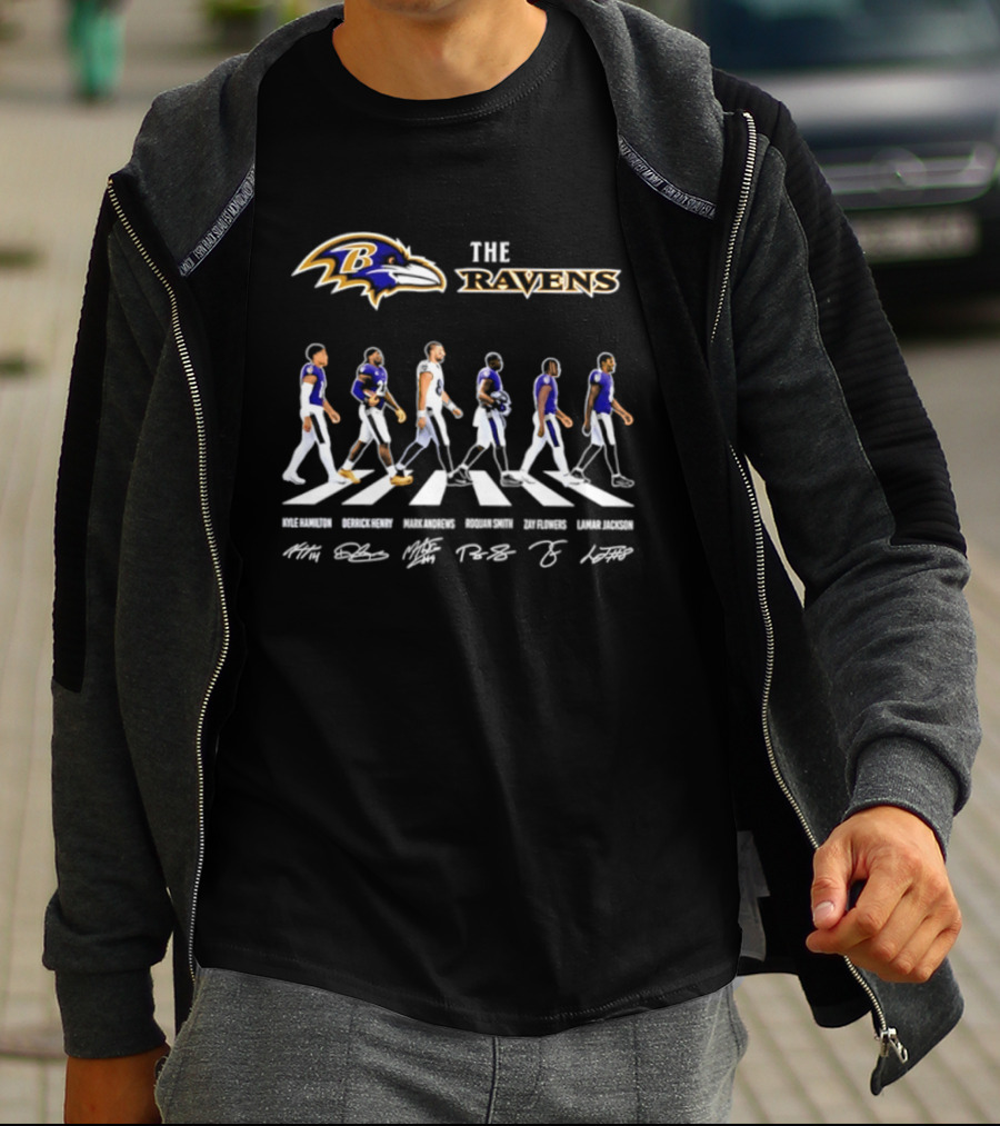 Baltimore Ravens Kyle Hamilton Derrick Henry Mark Andrews Roquan Smith Zay Flowers Lamar Jackson Walk Signatures T-Shirt