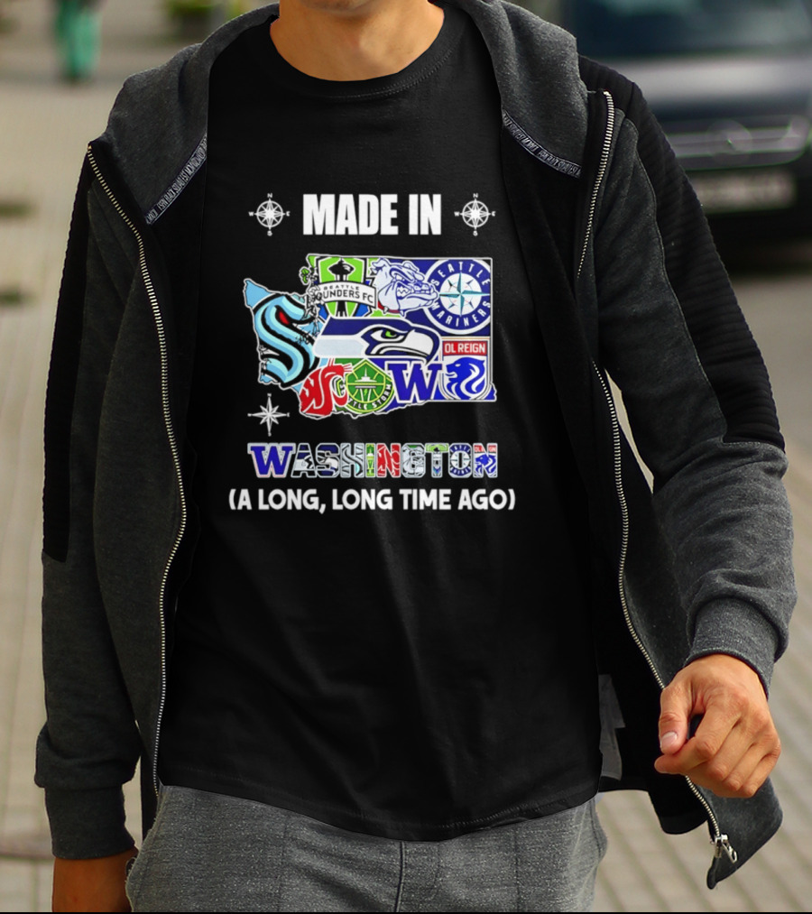 Made In Washington Seattle Mariners Seahawks Kraken Sports Team Map T-Shirt