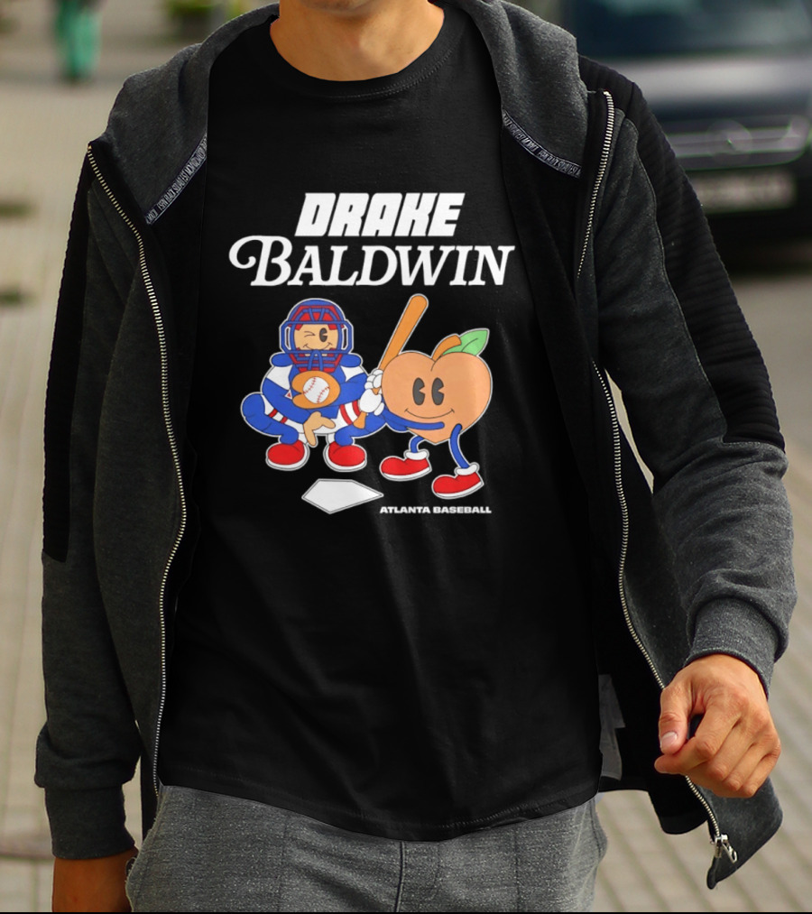 Drake Baldwin Atlanta Baseball Animated Peach Catcher T-Shirt