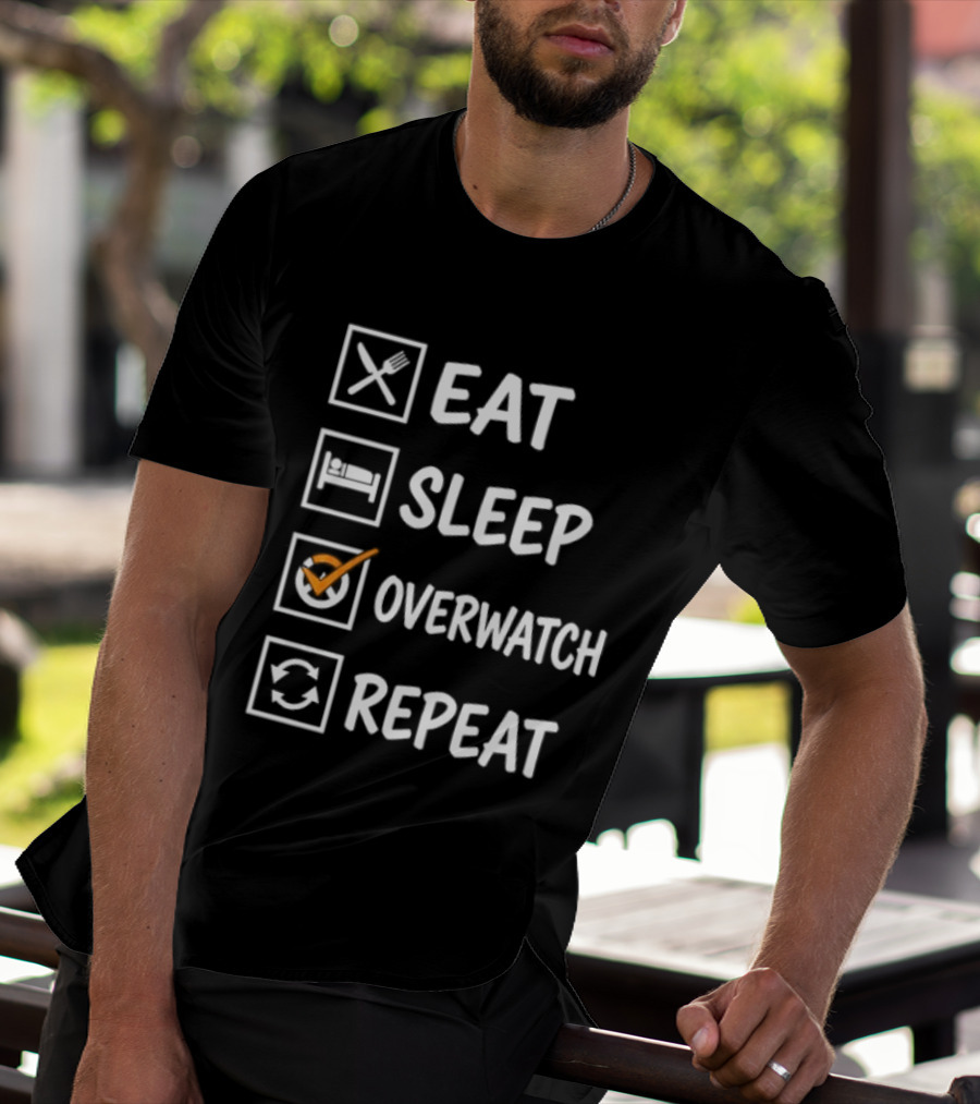 Eat Sleep Over Repeat Gaming Checklist Gamer T-Shirt