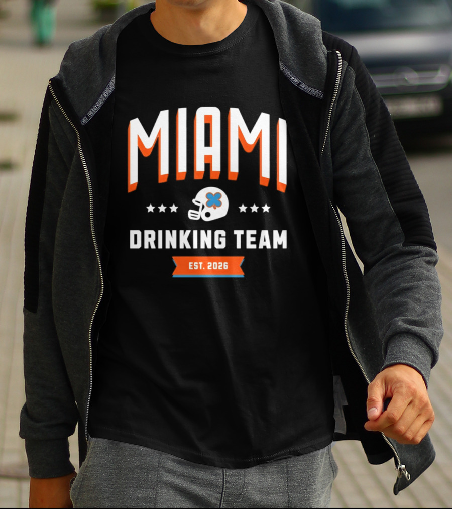 Miami Dolphins Drinking Team Est 2026 Football Helmet Stars T-Shirt