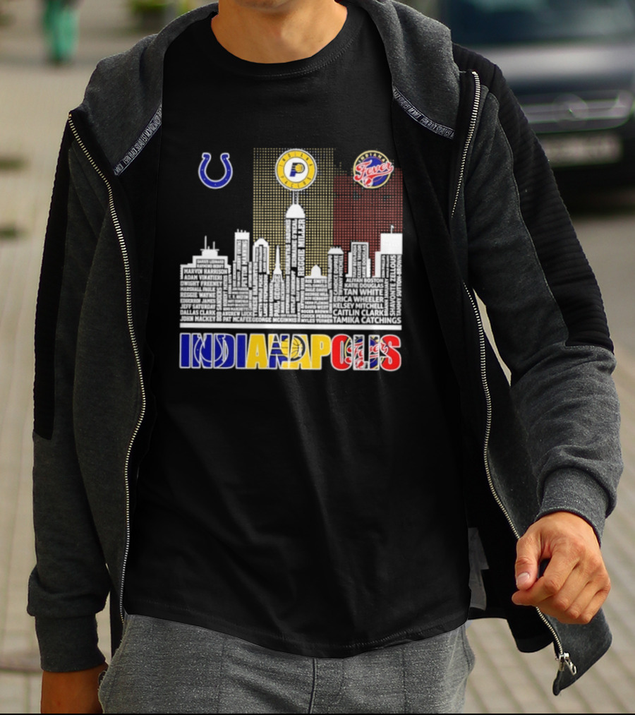 Indianapolis Colts Pacers Fever Skyline Logos And Cityscape T-Shirt