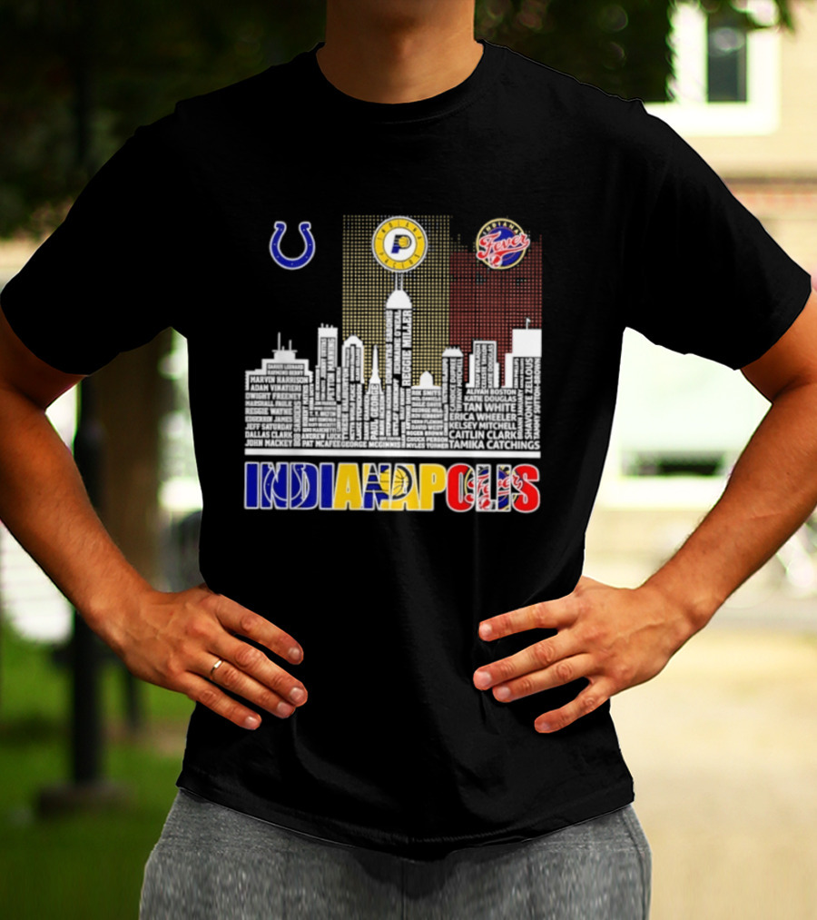 Indianapolis Colts Pacers Fever Skyline Logos And Cityscape T-Shirt
