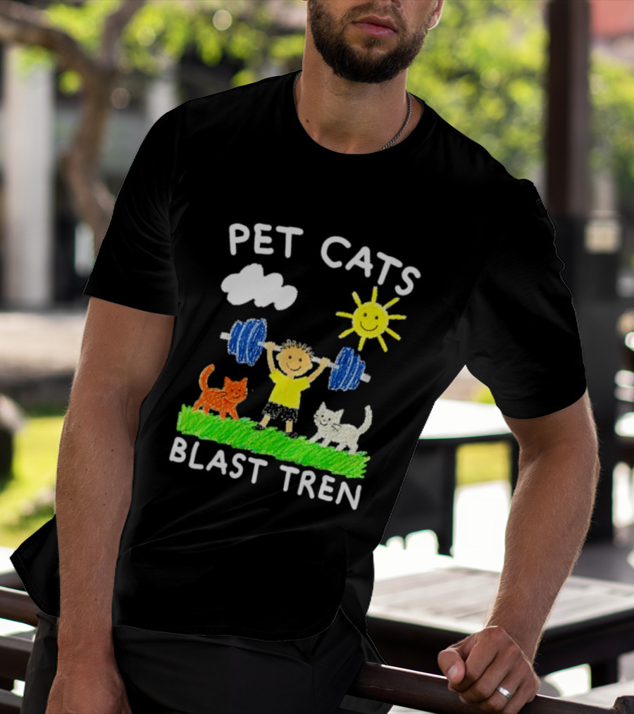 Pet Cats Blast Tren Bodybuilding Gym Child With Weights Sun And Clouds T-Shirt