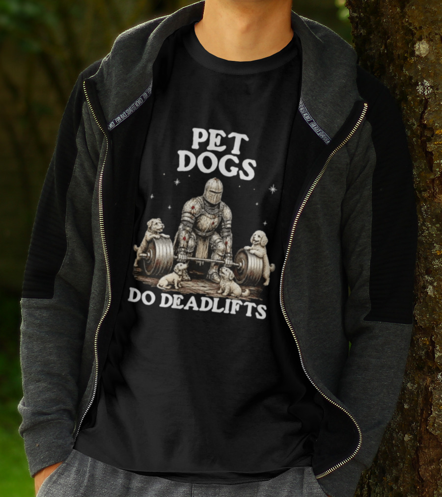 Pet Dogs Do Deadlifts Weightlifting Knight With Puppies T-Shirt