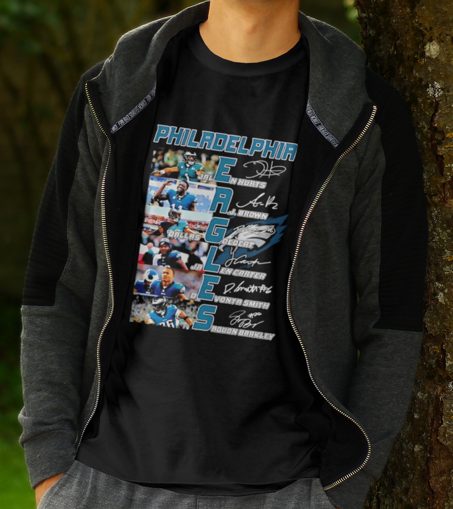 Philadelphia Eagles Jalen Hurts AJ Brown Dallas Goedert Jalen Carter DeVonta Smith Saquon Barkley Signatures Team T-Shirt