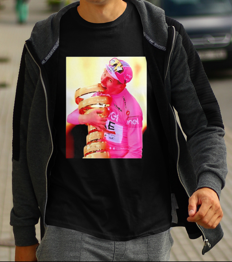 Tadej Pogacar 2024 Giro D'Italia Trophy Celebration In Pink Jersey T-Shirt