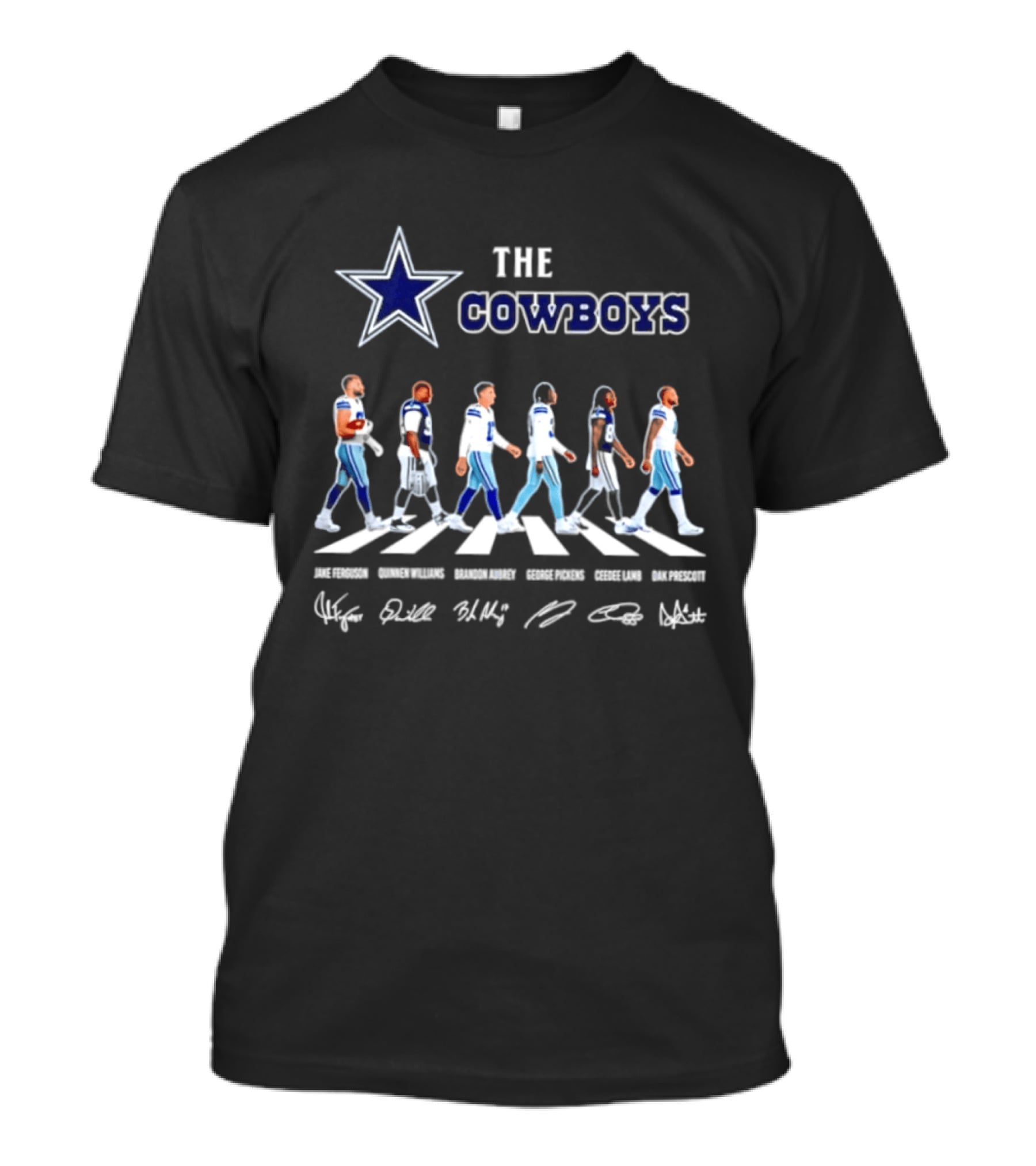 The Cowboys Jake Ferguson Brandon Aubrey Abbey Road Signatures Dak Prescott CeeDee Lamb Quinnen Williams George Pickens T-Shirt