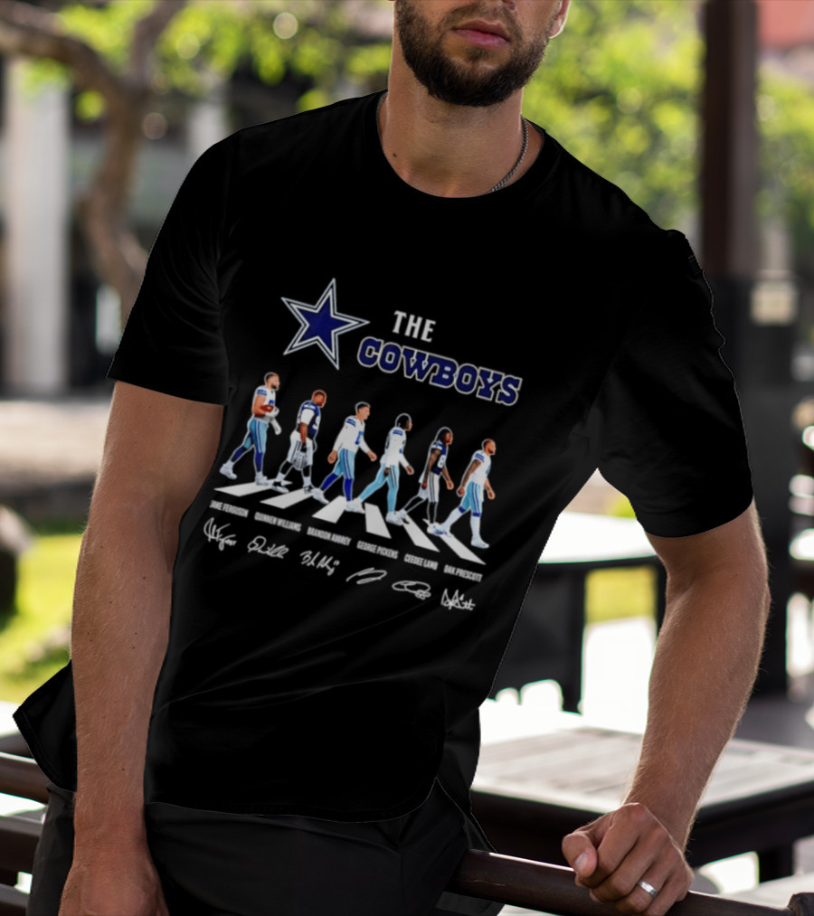 The Cowboys Jake Ferguson Brandon Aubrey Abbey Road Signatures Dak Prescott CeeDee Lamb Quinnen Williams George Pickens T-Shirt