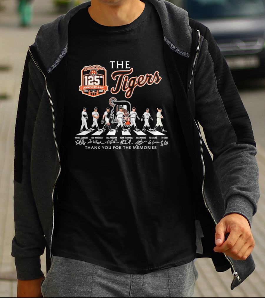 The Detroit Tigers 125th Anniversary Cabrera Whitaker Freehan Trammell Morris Kaline Cobb Thank You For The Memories T-Shirt