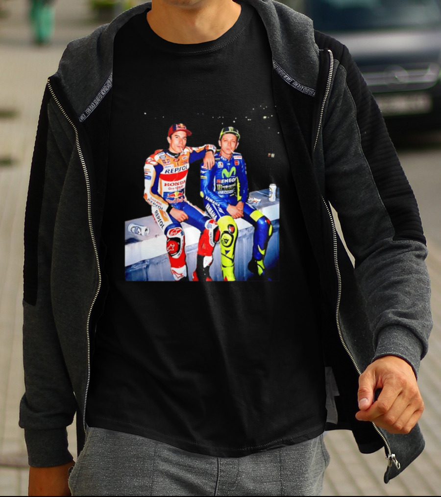 Valentino Rossi Marc Marquez MotoGP Repsol Yamaha Smoking Beer T-Shirt