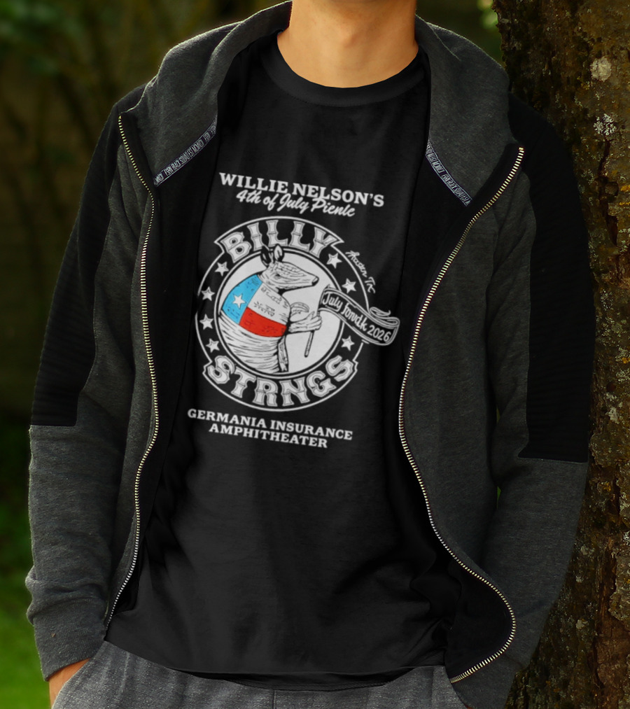 Willie Nelson's 4th Of July Picnic Billy Strings Germania Insurance Amphitheater Texas Flag Guitar T-Shirt