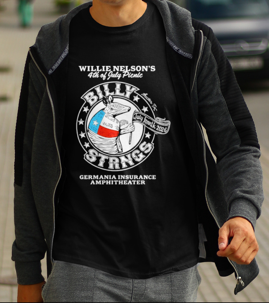 Willie Nelson's 4th Of July Picnic Billy Strings Germania Insurance Amphitheater Texas Flag Guitar T-Shirt