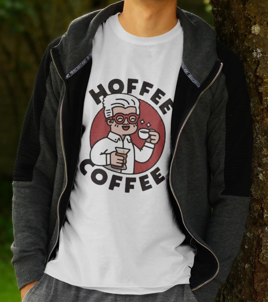 Hoffee Coffee Red Glasses Character Holding Espresso And Drink T-Shirt