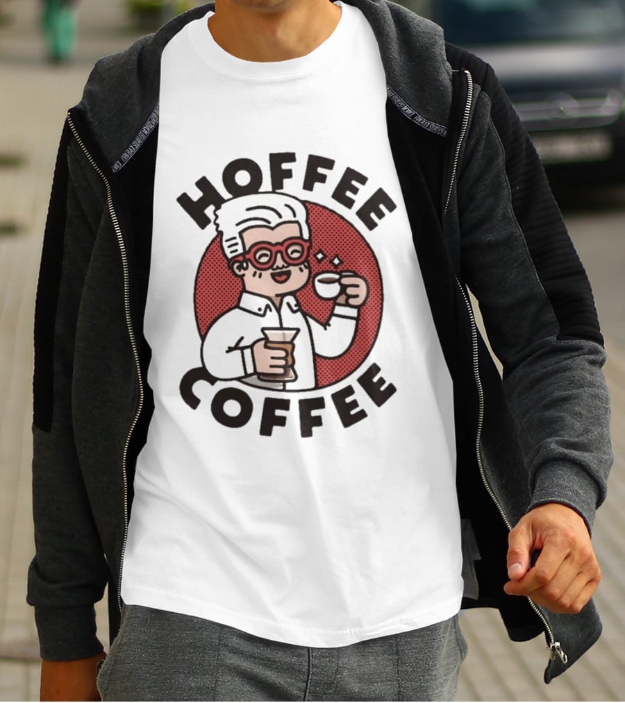 Hoffee Coffee Red Glasses Character Holding Espresso And Drink T-Shirt