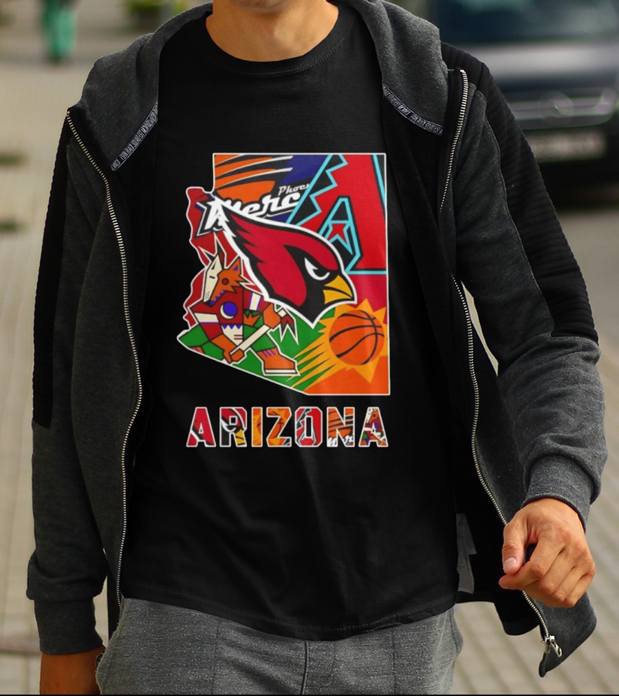 Arizona Cardinals Diamondbacks Suns Mercury Coyotes Sports Teams Map 2026 T-Shirt