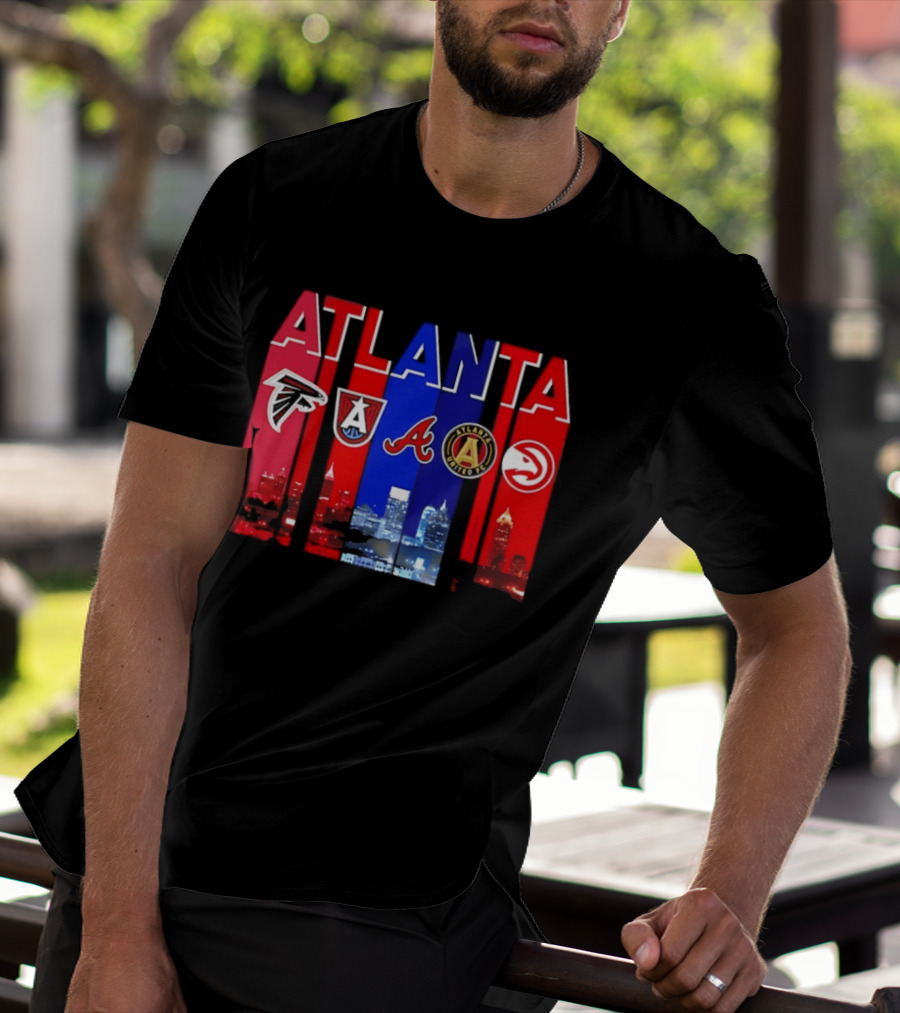 Atlanta Falcons Hawks Braves United FC Skyline City Sports Logos T-Shirt