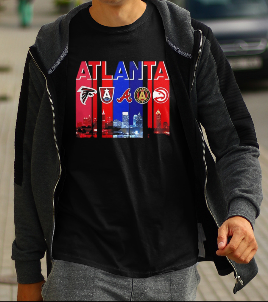 Atlanta Falcons Hawks Braves United FC Skyline City Sports Logos T-Shirt