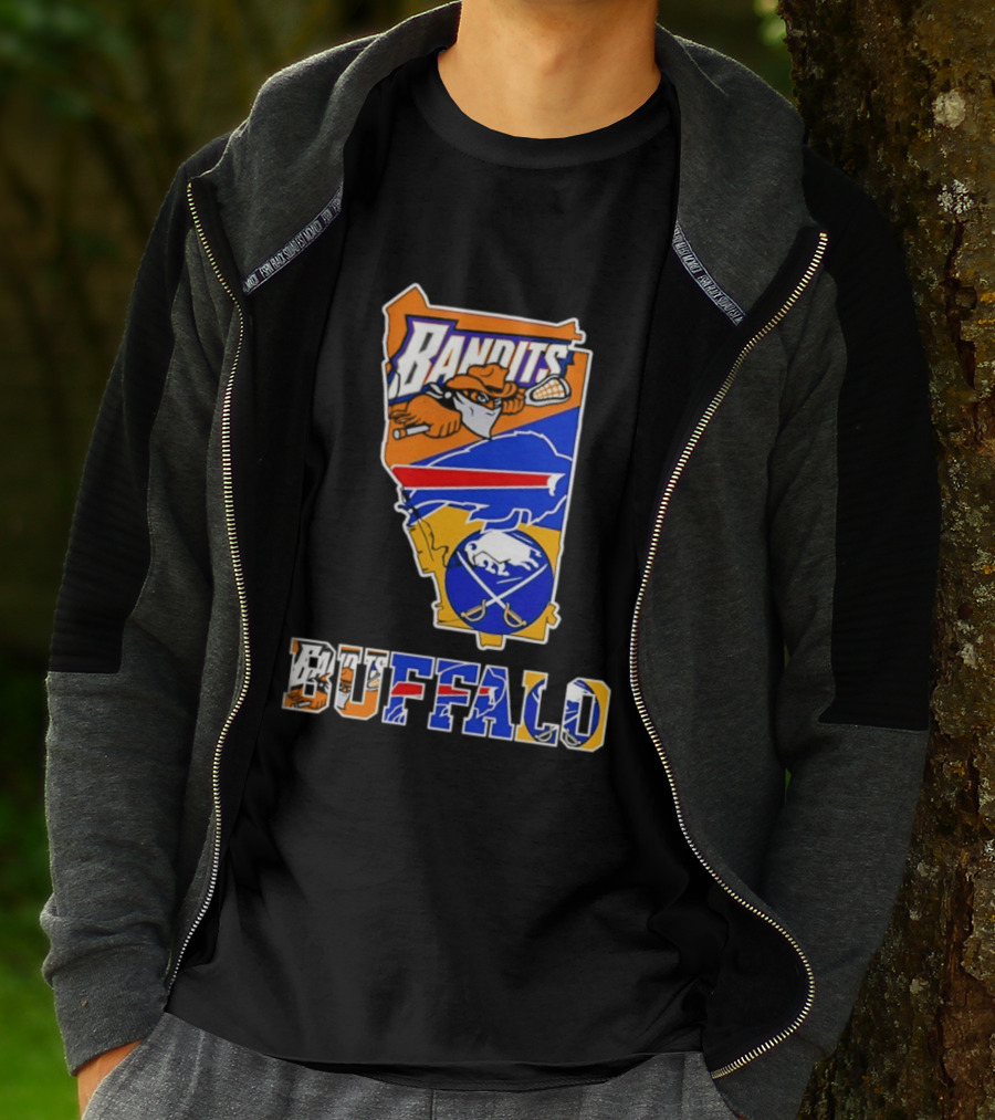 Buffalo Bandits Bills Sabres New York Sports Team Map Collage T-Shirt