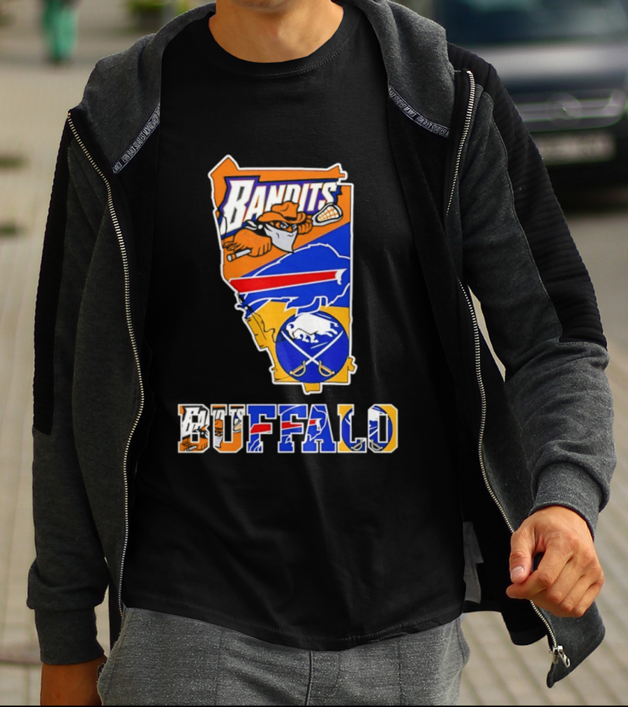 Buffalo Bandits Bills Sabres New York Sports Team Map Collage T-Shirt