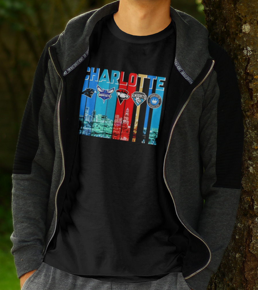 Charlotte Panthers Hornets Knights City Skyline Sports Team Logos T-Shirt