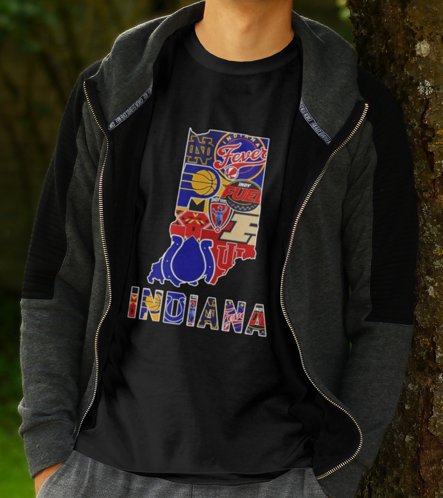 Indiana Basketball Colts Notre Dame Fever Indy Fuel Map Collage 2026 T-Shirt